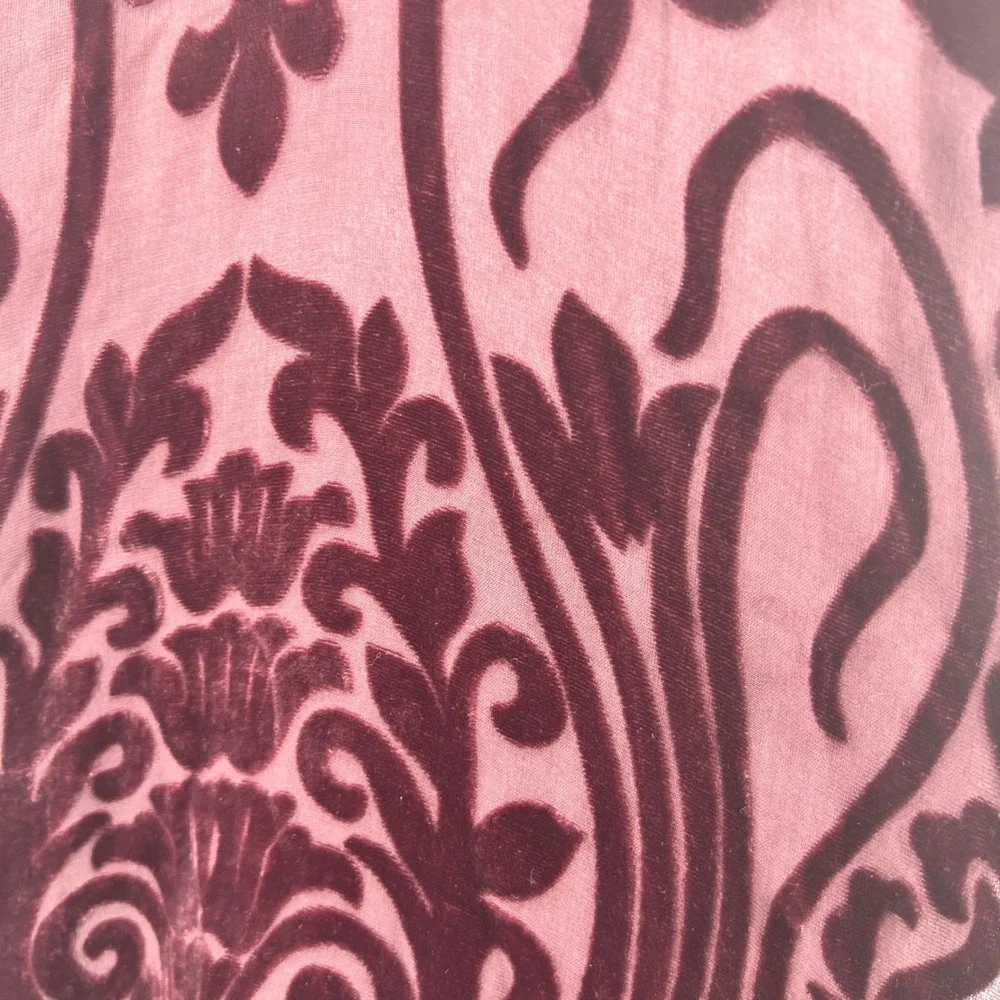 Valerie Stevens Velvet Burnout Scarf Burgundy Silk Damask Fringe Wrap Whimsigoth